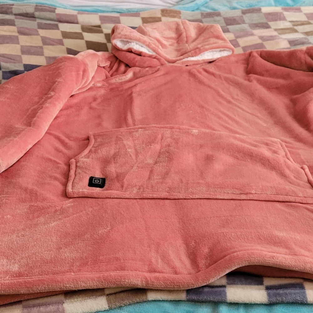 Warm+Cozy Electric Pink Blanket Hoodie-Power Bank Included O/S  NWOT